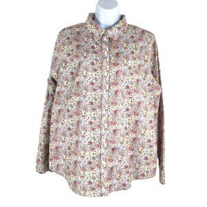L.L. Bean Shirt Wrinkle Free Button Front Relaxed Fit Long Sleeve Floral Large